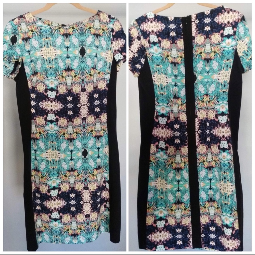 Formal floral form-fitting mini. Tongue twister.